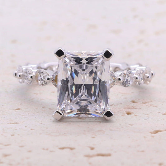 Classic 4.0ct Princess Cut Sterling Silver Engagement Ring with Half Eternity Band shine of diamond