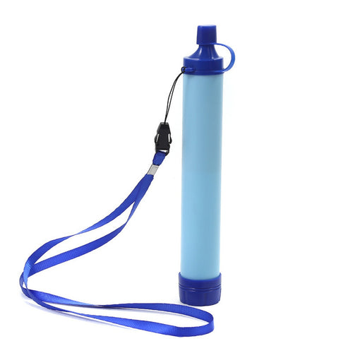 One Aquor portable water filter straw with a blue carry lanyard