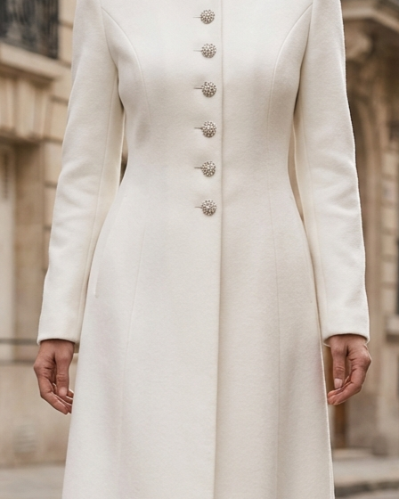 Regal White Military-Inspired Tailored Wool - Wool Coat