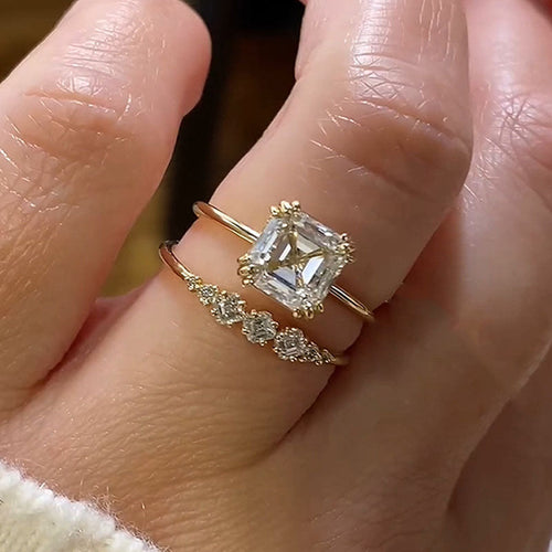 2pcs Golden Tone Asscher Cut Bridal Set Shineofdiamond