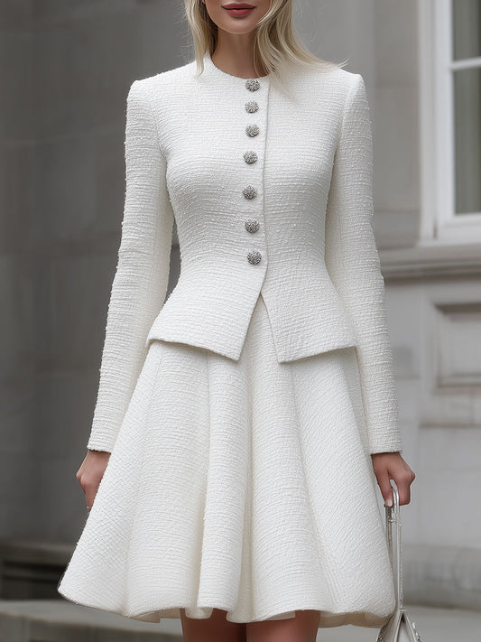 Casa Laro Presents The Elegant White Textured Tweed Two-Piece Set SN