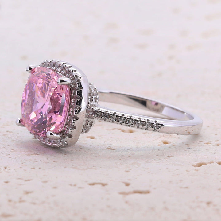 3.5ct Cushion Cut Halo Multi Color Sterling Silver Engagement Ring shine of diamond