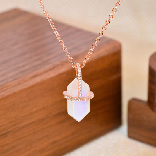 Hexagonal Crystal Moon Stone Sterling Silver Necklace Carly Jewelry