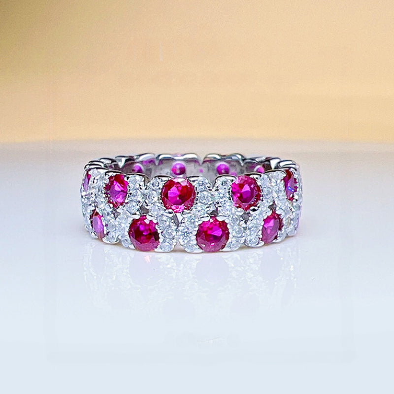 Rose Red and Emerald Green Eternity Wedding Band shine of diamond