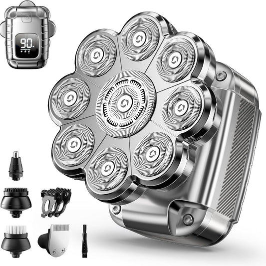 BALDR 9D Pro head shaver with nine floating heads and full grooming kit