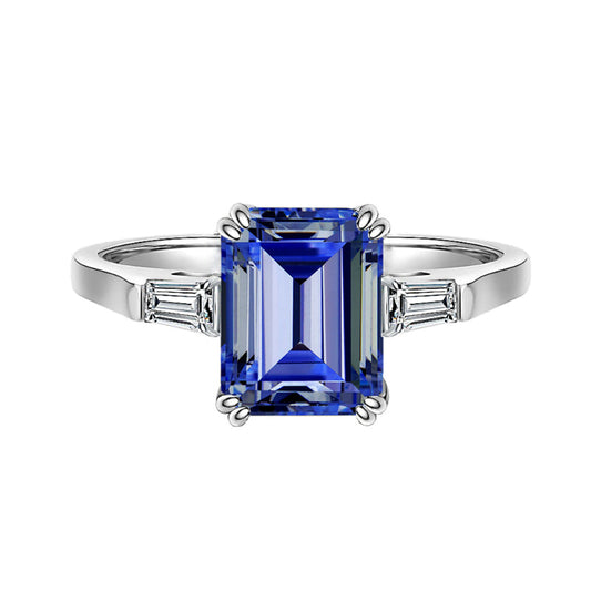 Unique Three Stone 2.5ct Tanzanite Blue Ring Shine of Diamond