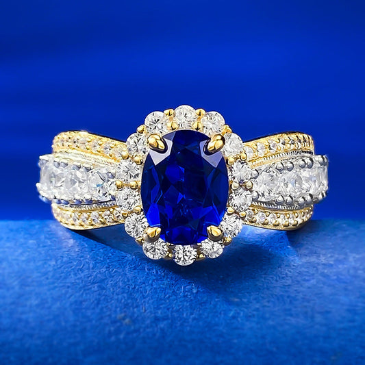 Halo Oval Cut Sapphire Engagement Ring in Sterling Silver shineofdiamond