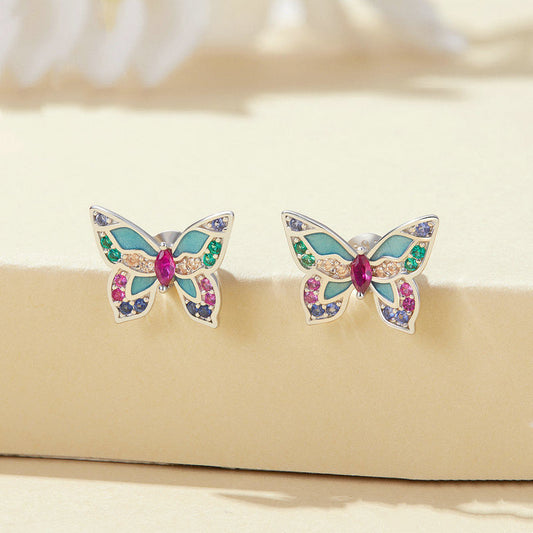 Butterfly Design Colored Gemstone Earrings Stud in Sterling Silver Shineofidamond