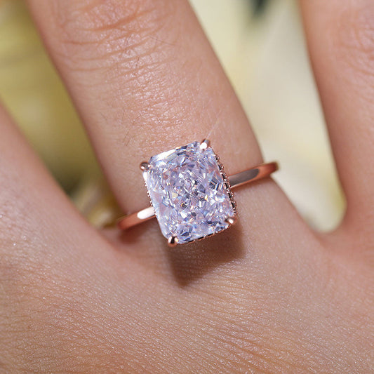 Stunning Hidden Halo Design Radiant Cut Sterling Silver Engagement Ring Shine of Diamond