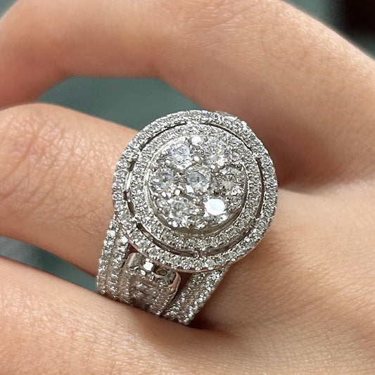 Size 8.0 | Sparkling Sterling Silver Double Halo Round Cut Engagement Ring Shineofdiamond