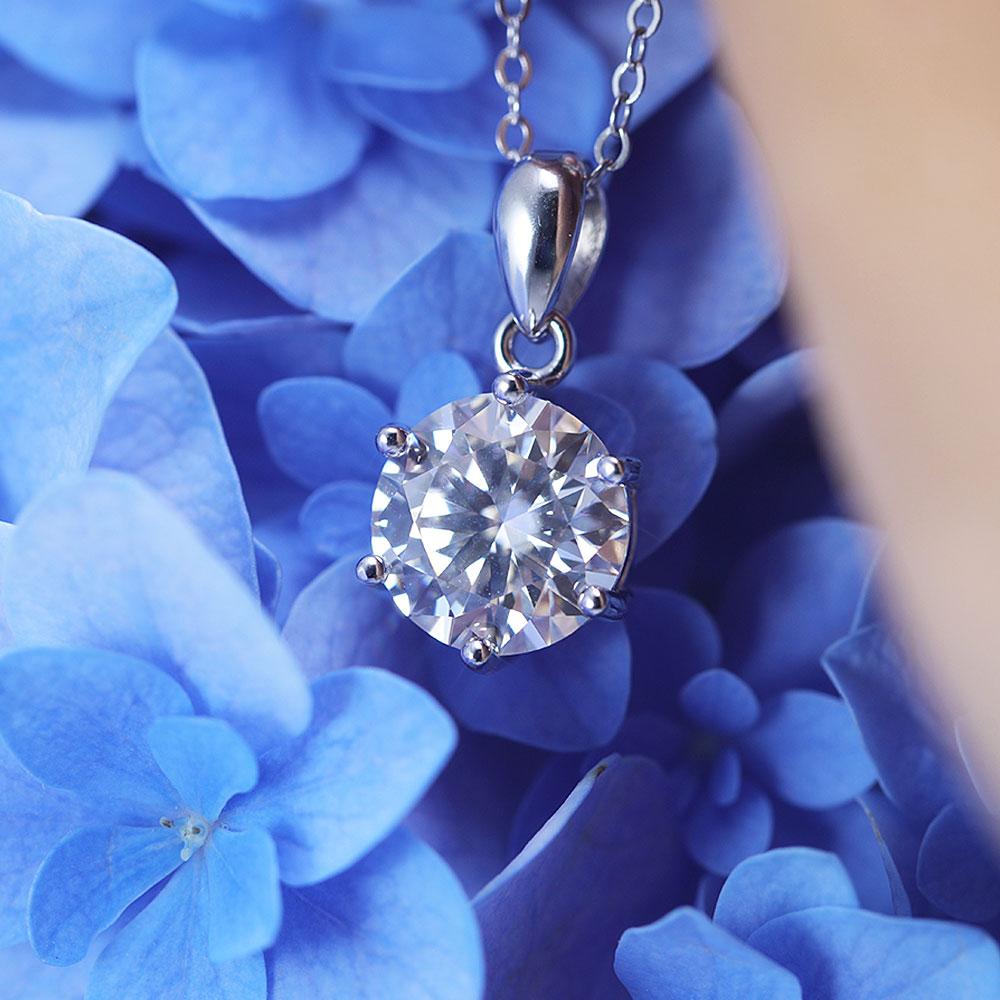 Simple Design 6 Prong Round Cut Moissanite Necklace Shine of Diamond
