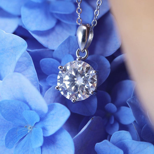 Simple Design 6 Prong Round Cut Moissanite Necklace Shine of Diamond