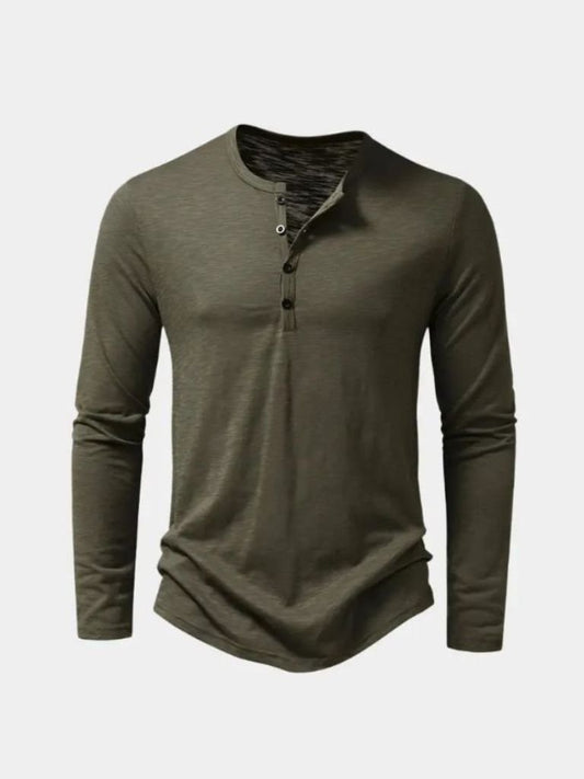 Henley Neck Long Sleeve T-Shirt - Casa  Laro CASA LARO