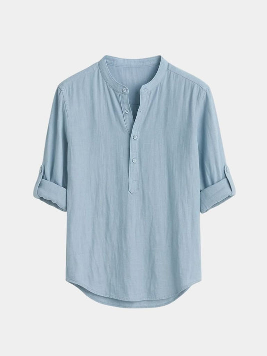 Casual Henley Neck Long Sleeve T-Shirt - Casa  Laro CASA LARO