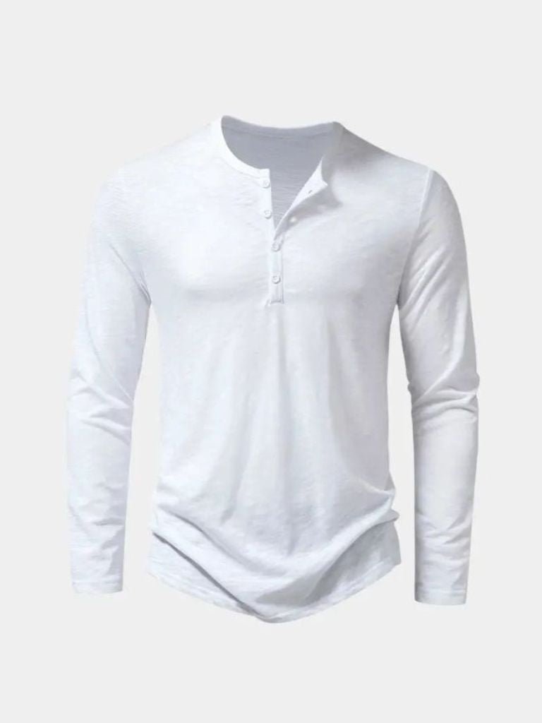 Henley Neck Long Sleeve T-Shirt - Casa  Laro CASA LARO