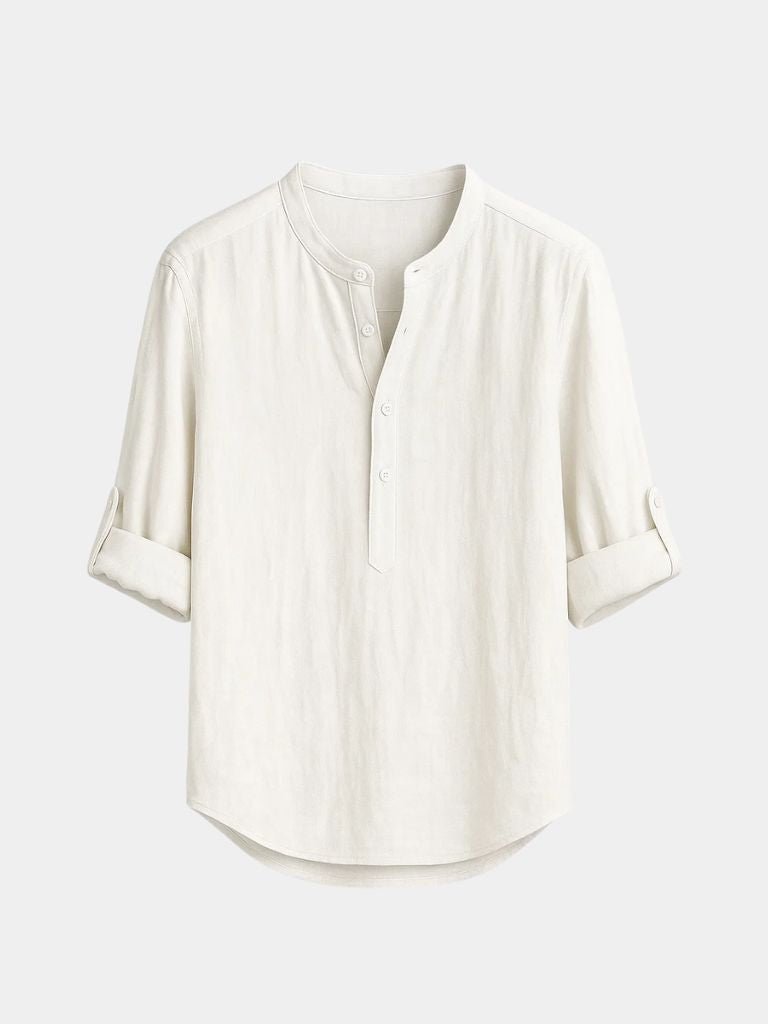 Casual Henley Neck Long Sleeve T-Shirt - Casa  Laro CASA LARO