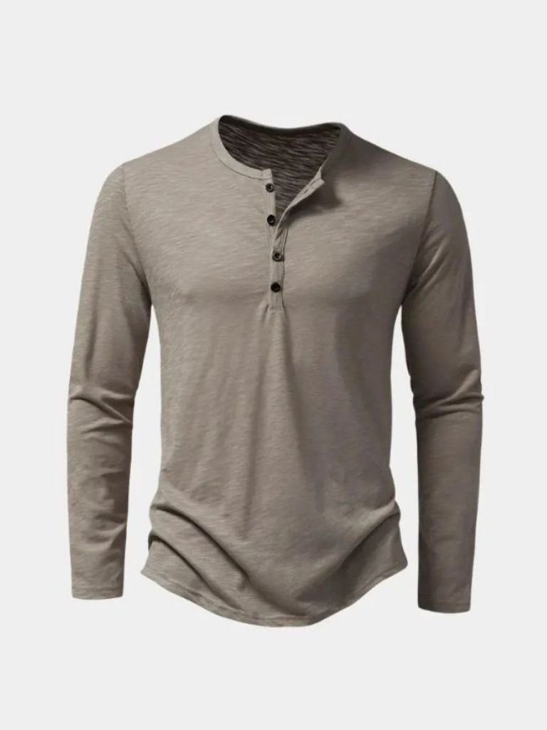 Henley Neck Long Sleeve T-Shirt - Casa  Laro CASA LARO