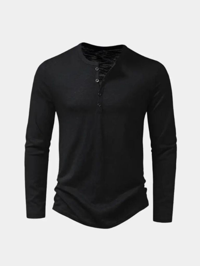 Henley Neck Long Sleeve T-Shirt - Casa  Laro CASA LARO