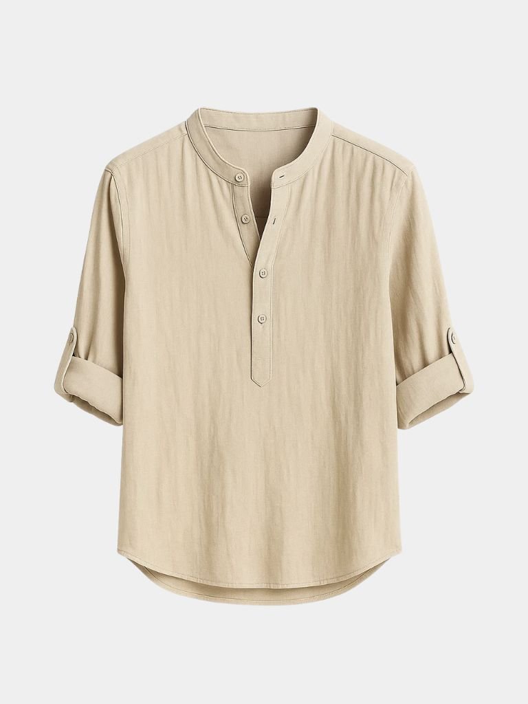 Casual Henley Neck Long Sleeve T-Shirt - Casa  Laro CASA LARO