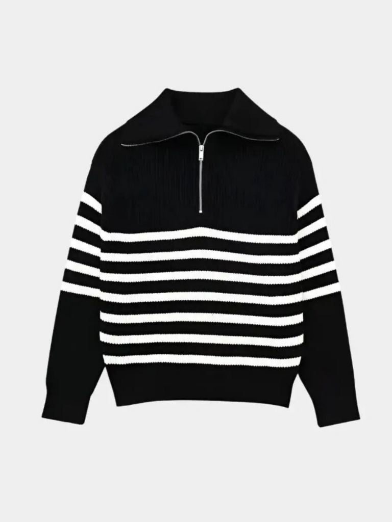 Casual Striped Zip Up Sweater - Casa  Laro CASA LARO