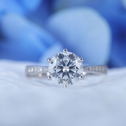 ShineofDiamond Classic Round Cut Moissanite Sterling Silver Engagement Ring Shine of Diamond