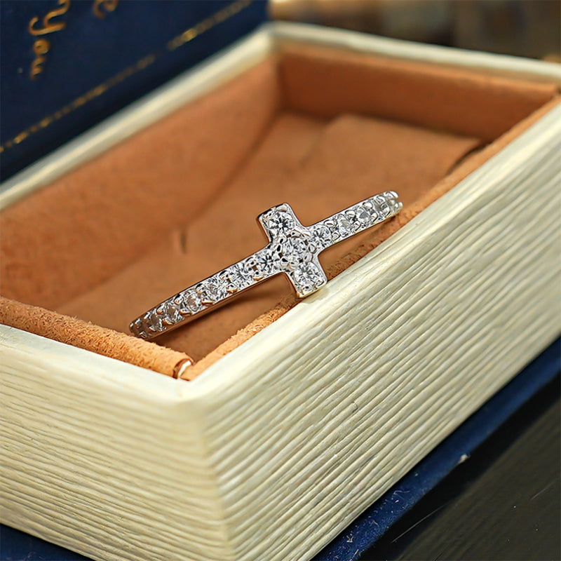 Simple Cross Design Sterling Silver Wedding Band Shine of Diamond