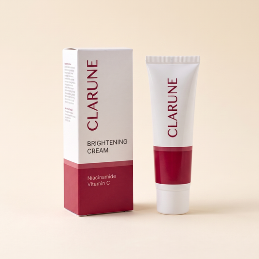 Clarune brightening cream box and tube, dark spot correcting cream
