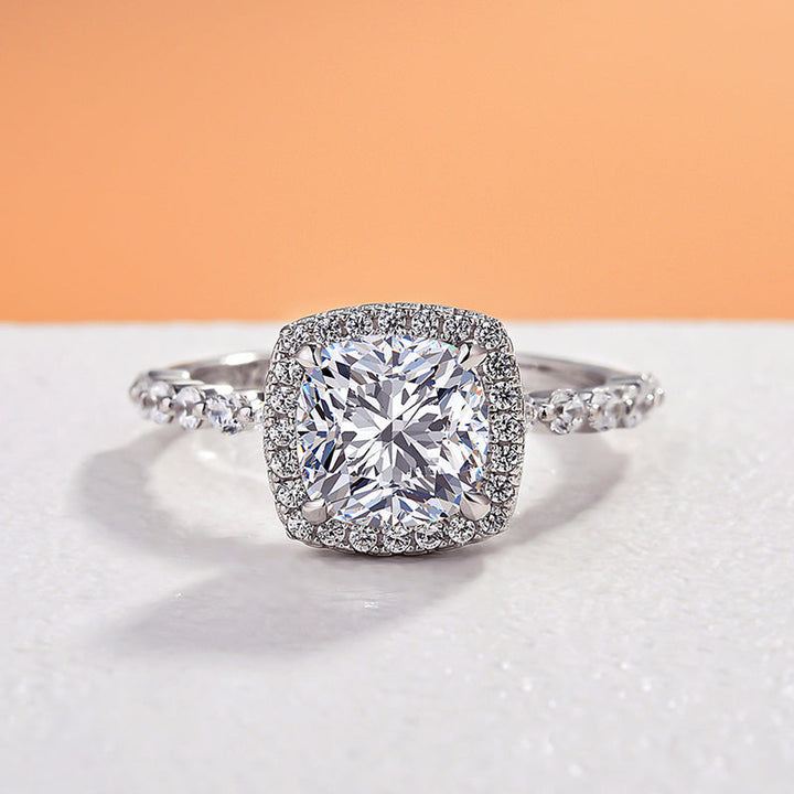 Halo Cushion Cut Engagement Ring In Sterling Silver Shineofdiamond