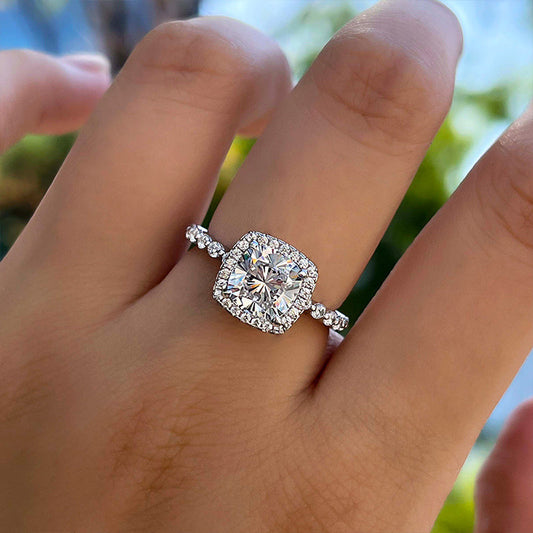 Halo Cushion Cut Engagement Ring In Sterling Silver Shineofdiamond