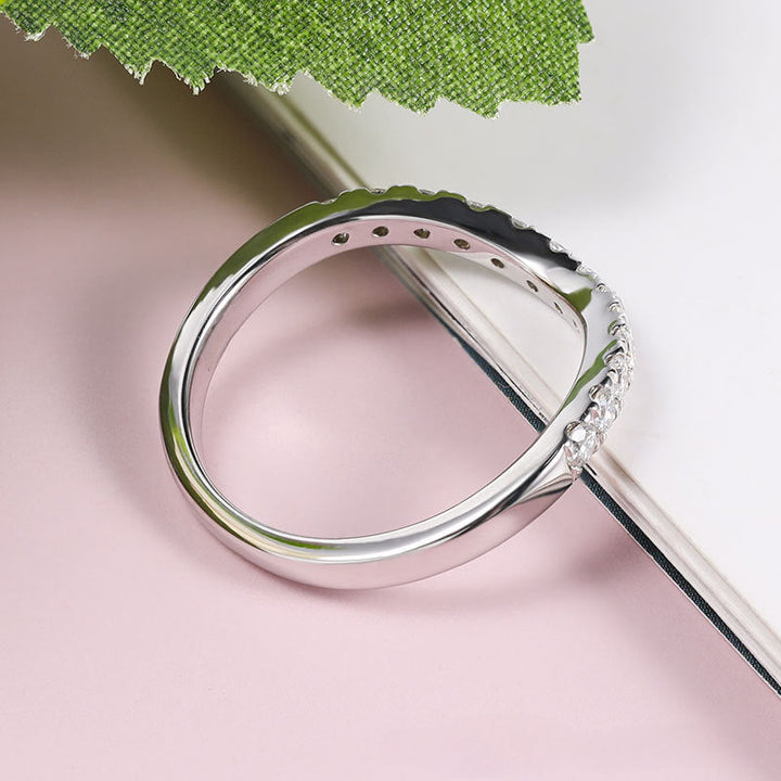 V Design Half Eternity Sterling Silver Moissanite Band Shine of Diamond