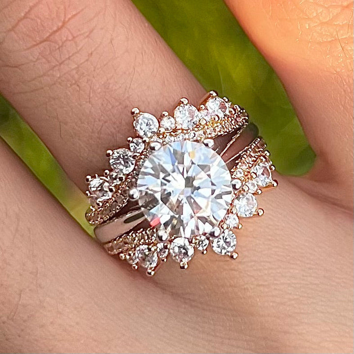 2 Pcs Round Cut Insert Bridal Set In Sterling Silver Shine of Diamond