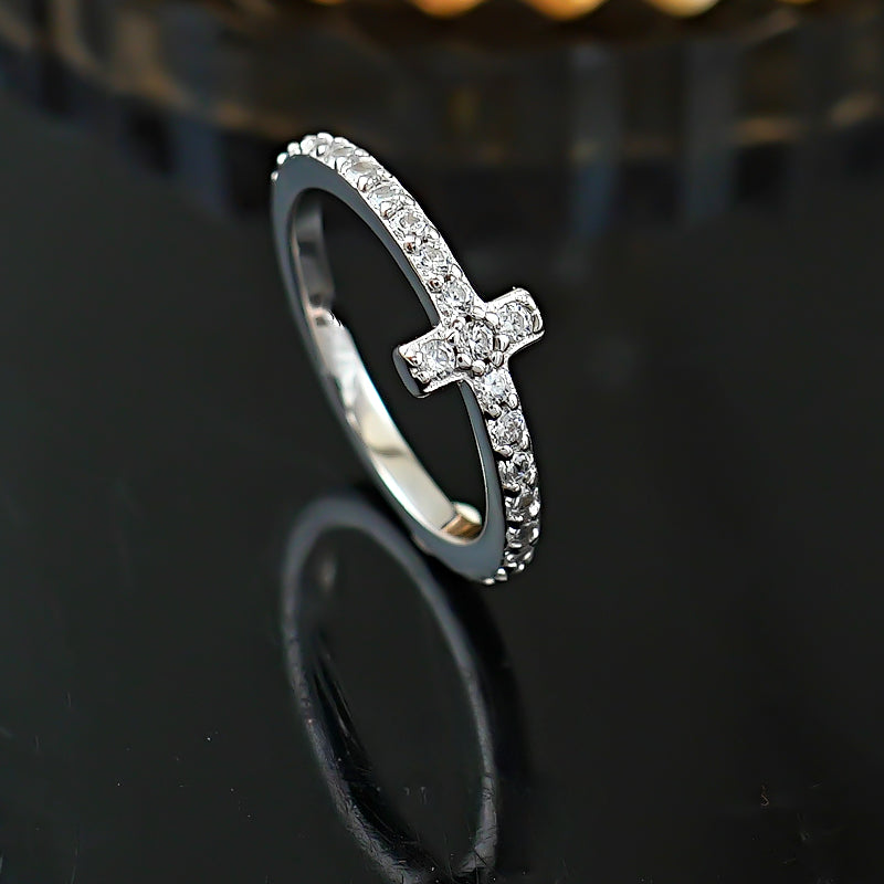 Simple Cross Design Sterling Silver Wedding Band Shine of Diamond