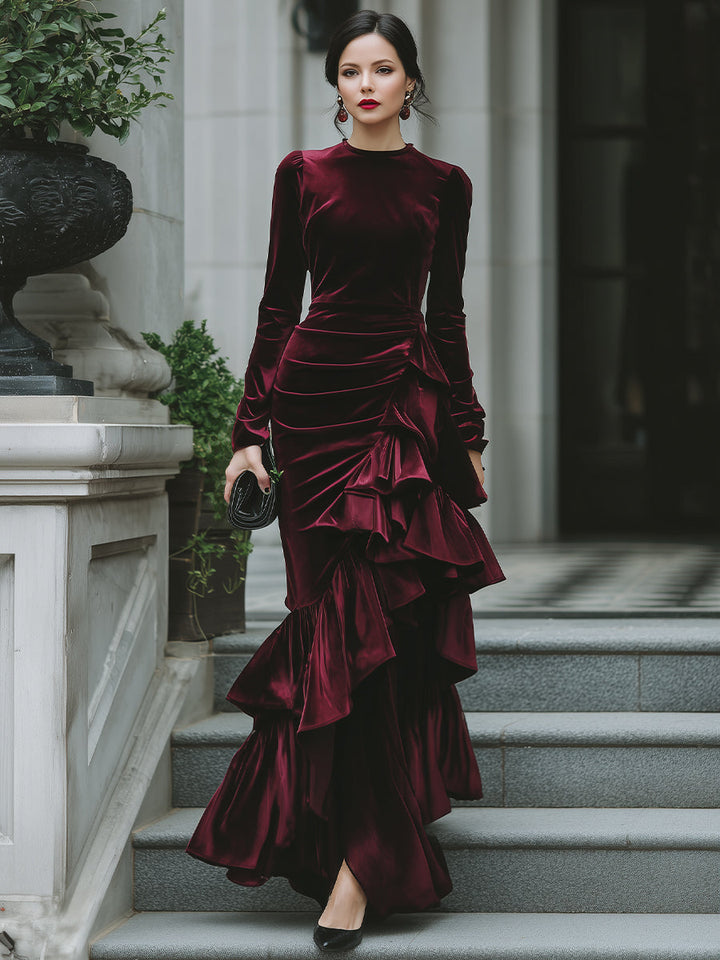 Long Sleeve Ruffled Tier Evening Gown XYS