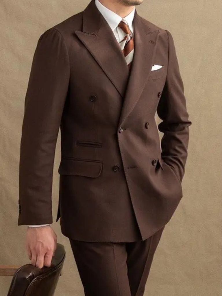 Dark Brown Garbadine Suit - Casa  Laro CASA LARO