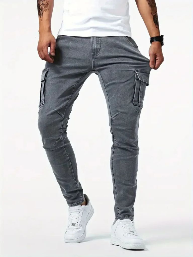 Denim Jeans Cargo Trousers - Casa  Laro CASA LARO