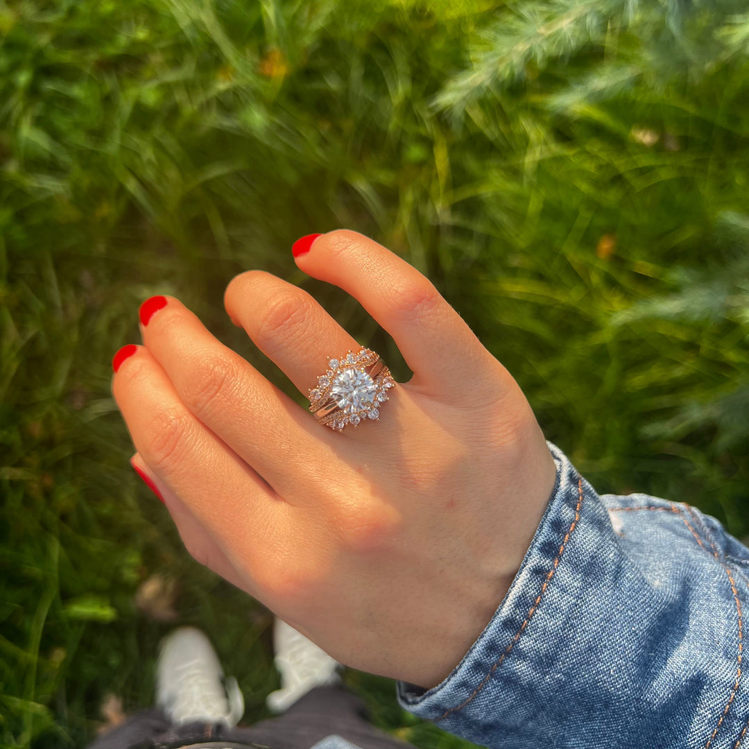 2 Pcs Round Cut Insert Bridal Set In Sterling Silver Shine of Diamond