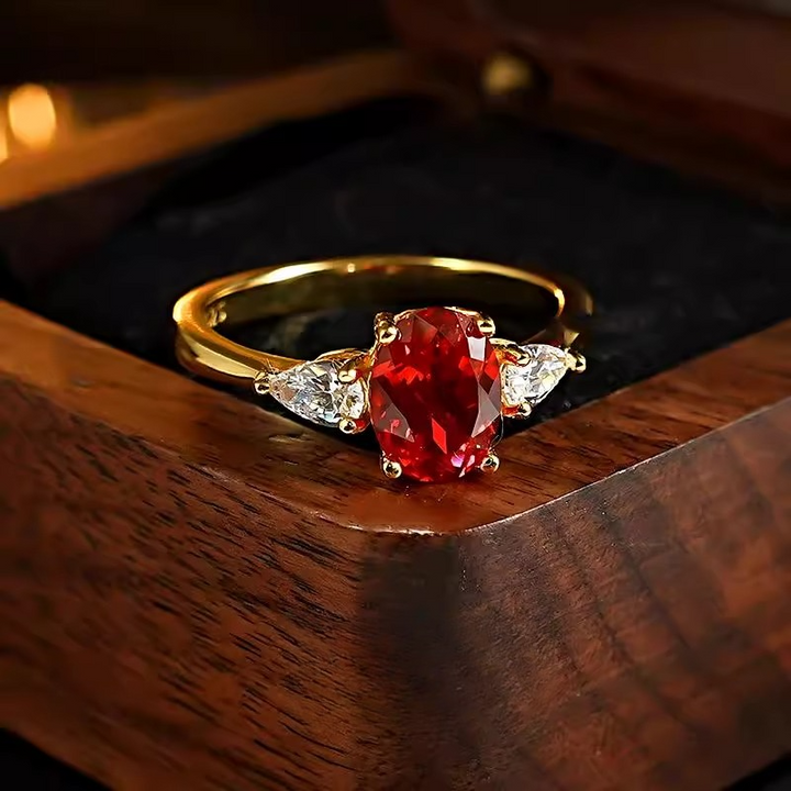 Classic Three-Stone 1.5ct Over Cut Ruby Red Engagement Ring Shine of Diamond