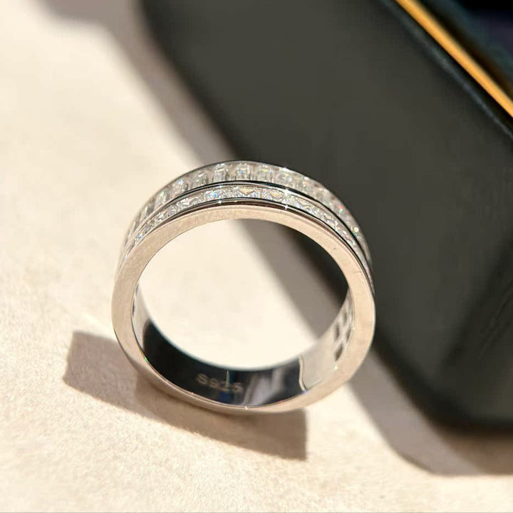 Double Row Band Baguette & Princess Cut Sterling Silver Ring hot