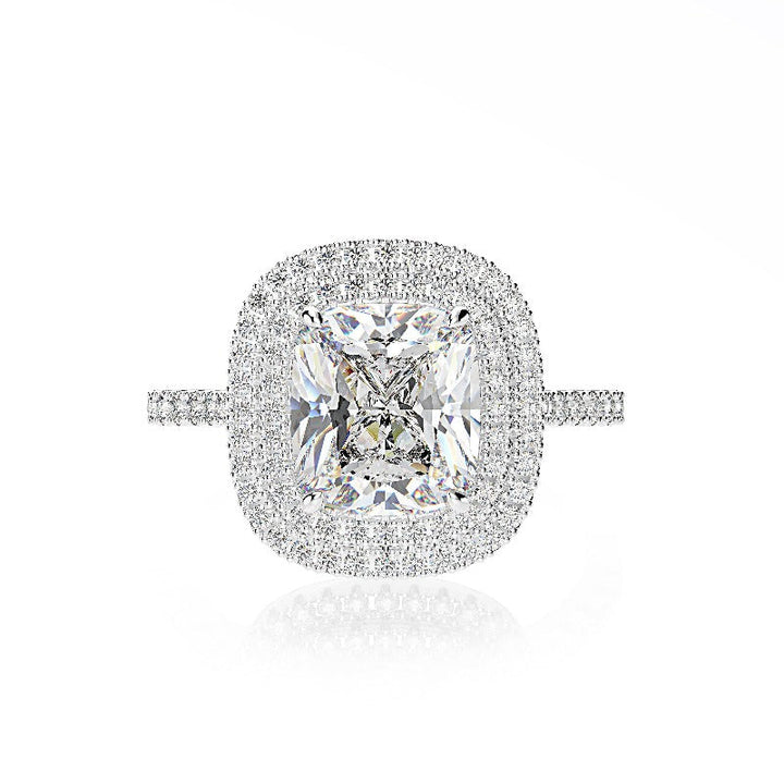 Double Halo Cushion Cut Engagement Ring In Sterling silver Shineofdiamond