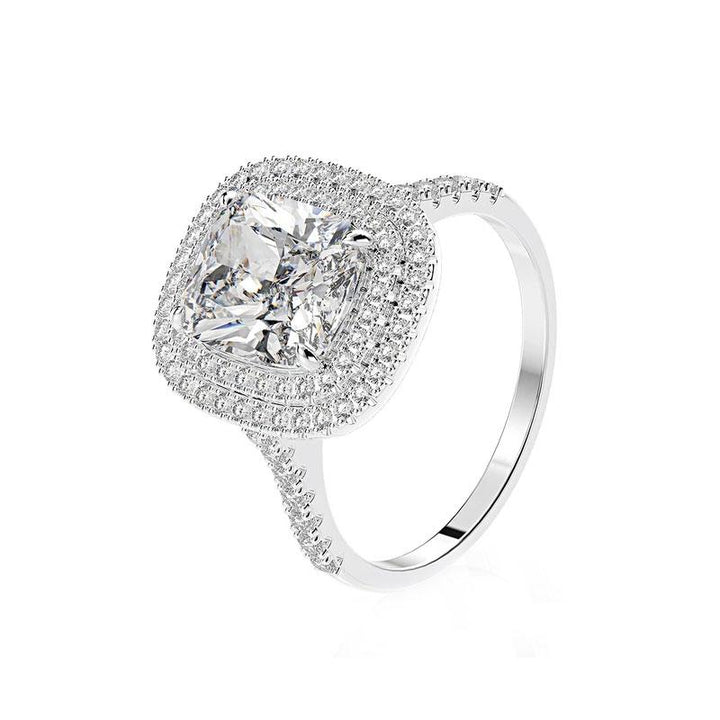Double Halo Cushion Cut Engagement Ring In Sterling silver Shineofdiamond