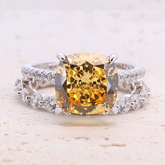 5.0ct Cushion Cut Yellow Gemstone Sterling Silver Bridal Set shine of diamond