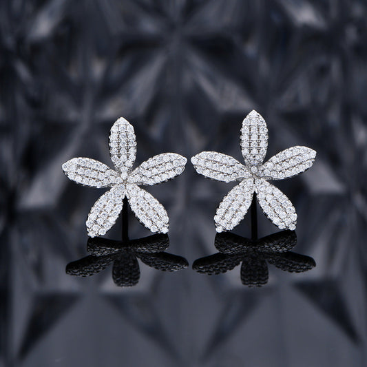 Pave Flower Stud Earrings in Sterling Silver Shineofdiamond