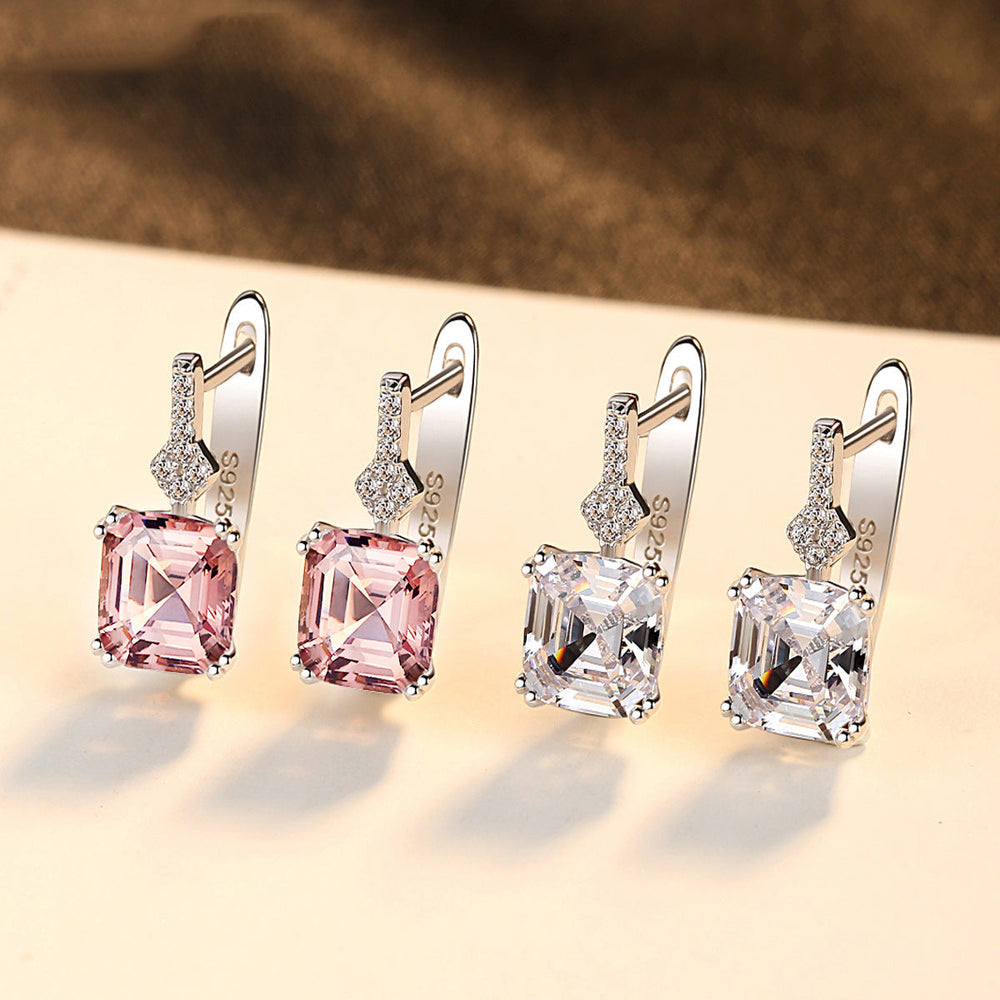 Asscher Cut Morganite Earrings in Sterling Silver Shineofdiamond