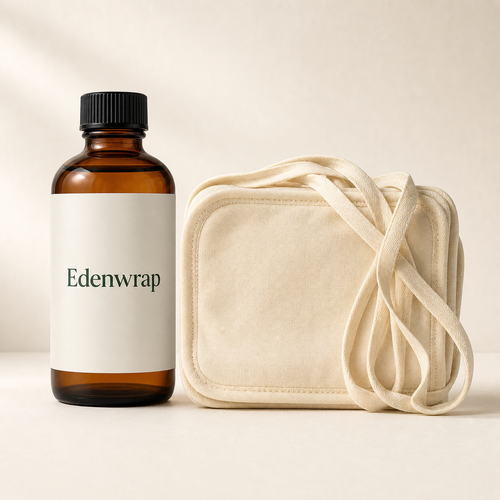 Edenwrap castor oil bottle and reusable abdominal wrap
