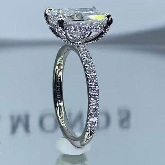 4CT Radiant Cut Sterling Silver Engagement Ring Shineofdiamond