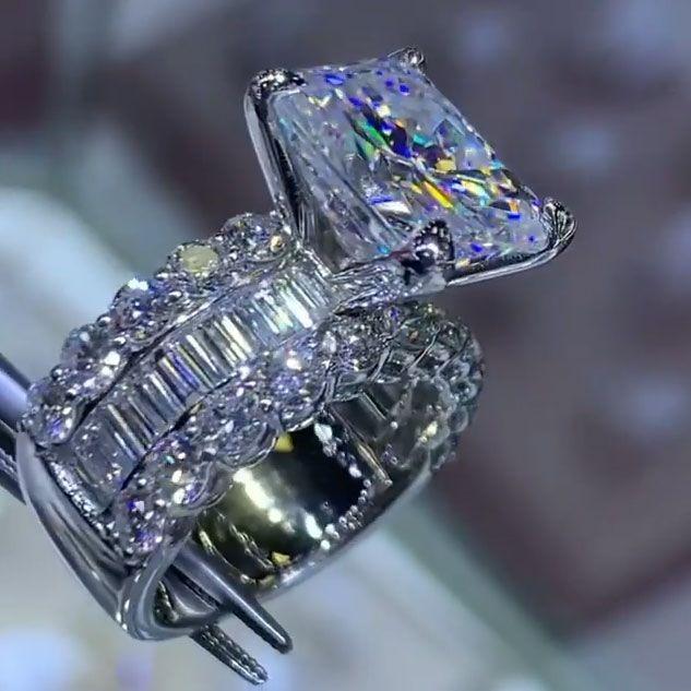 5CT Radiant Cut Engagement Ring in Sterling Silver Shine of Diamond