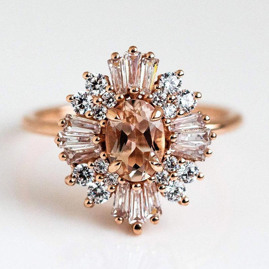 Vintage Cluster Oval Cut Engagement Ring In Rose Golden Tone shineofdiamond