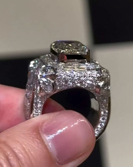 Luxury Halo Emerald Cut Handmade Men's Ring