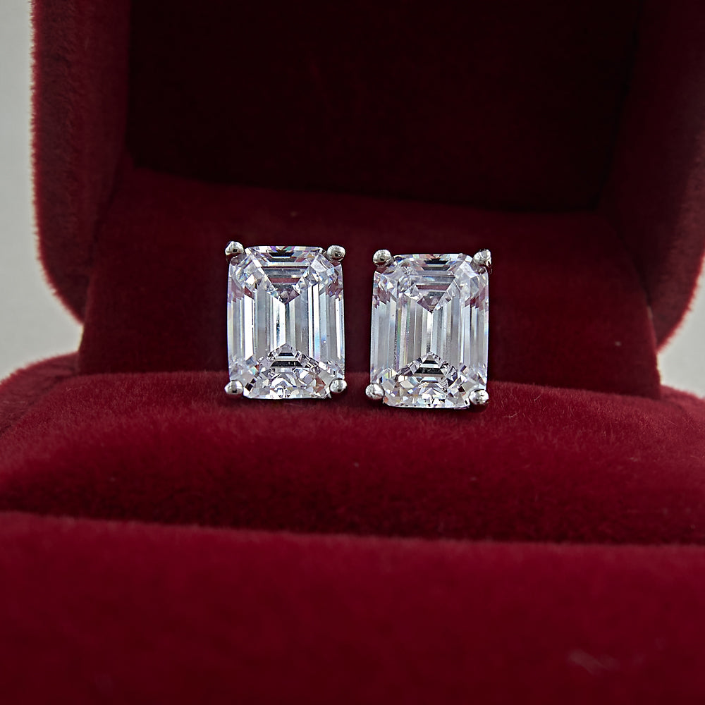 Emerald Cut Stud Earrings In Sterling Silver Shineofdiamond