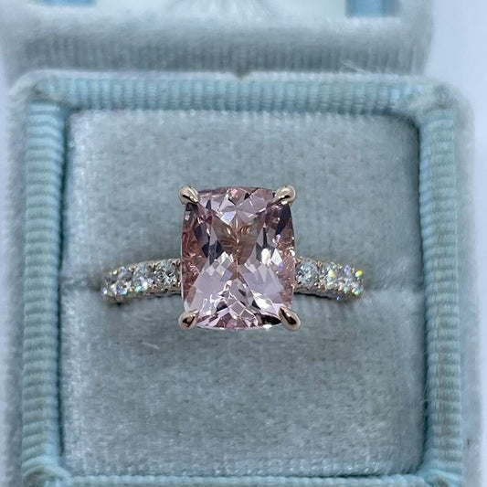 Hidden Halo Cushion Cut Rose Gold Half Eternity Engagement Ring shine of diamond